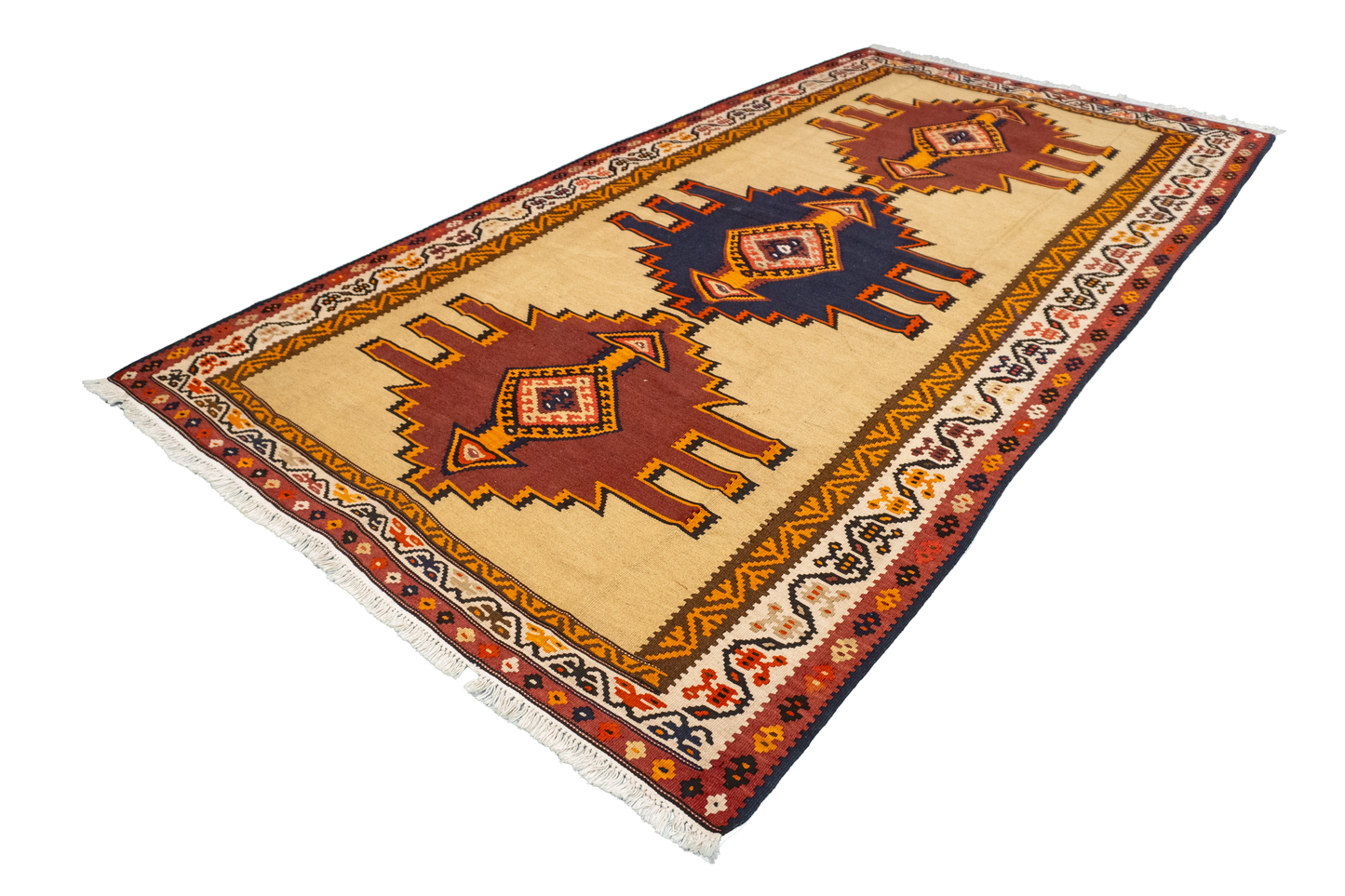 W 5.5 L 9.11 Kilim 100% Wool Hand-Woven Geometric Design - 12891