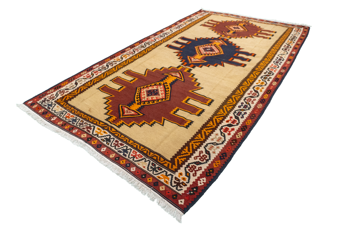 W 5.5 L 9.11 Kilim 100% Wool Hand-Woven Geometric Design - 12891