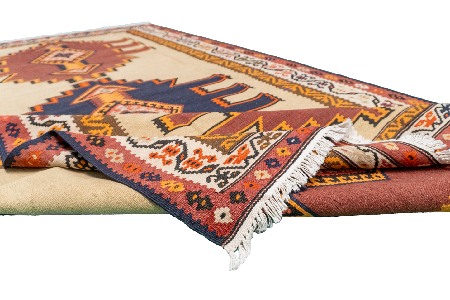 W 5.5 L 9.11 Kilim 100% Wool Hand-Woven Geometric Design - 12891