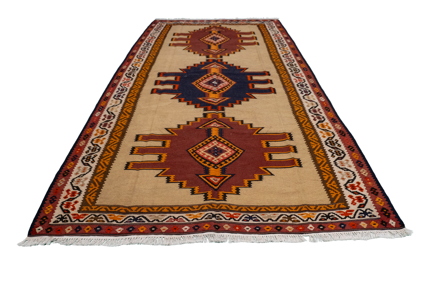W 5.5 L 9.11 Kilim 100% Wool Hand-Woven Geometric Design - 12891