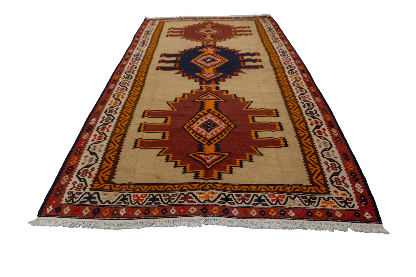 W 5.5 L 9.11 Kilim 100% Wool Hand-Woven Geometric Design - 12891