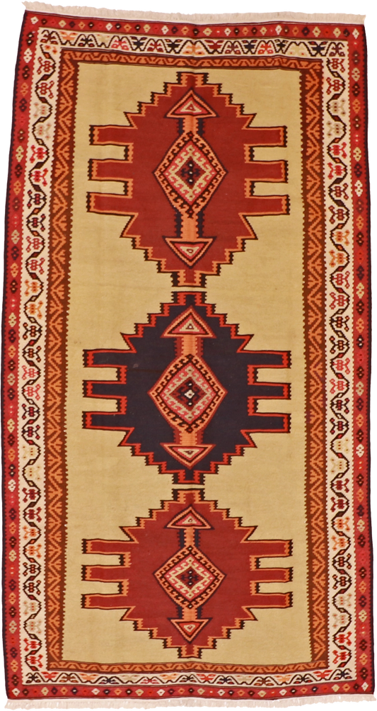 W 5.5 L 9.11 Kilim 100% Wool Hand-Woven Geometric Design - 12891