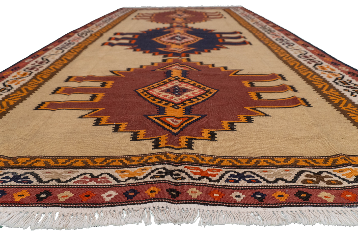 W 5.5 L 9.11 Kilim 100% Wool Hand-Woven Geometric Design - 12891