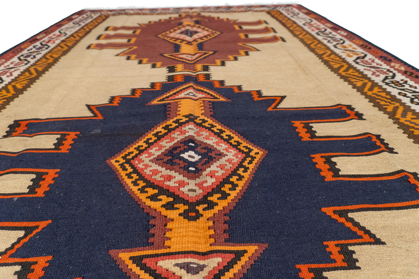 W 5.5 L 9.11 Kilim 100% Wool Hand-Woven Geometric Design - 12891