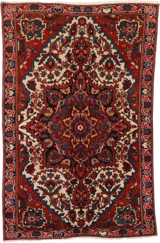 W 4.4 L 6.7 Bakhtiarie S. Antique 100% Wool Hand-Woven Geometric Design - 12944