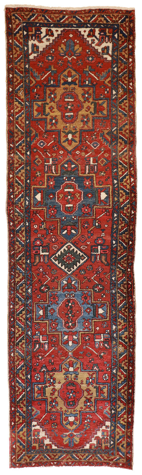 W 2.11 L 10.2 Karajeh Runner 100% Wool Handmade Pakistan Geometric Design - 12987