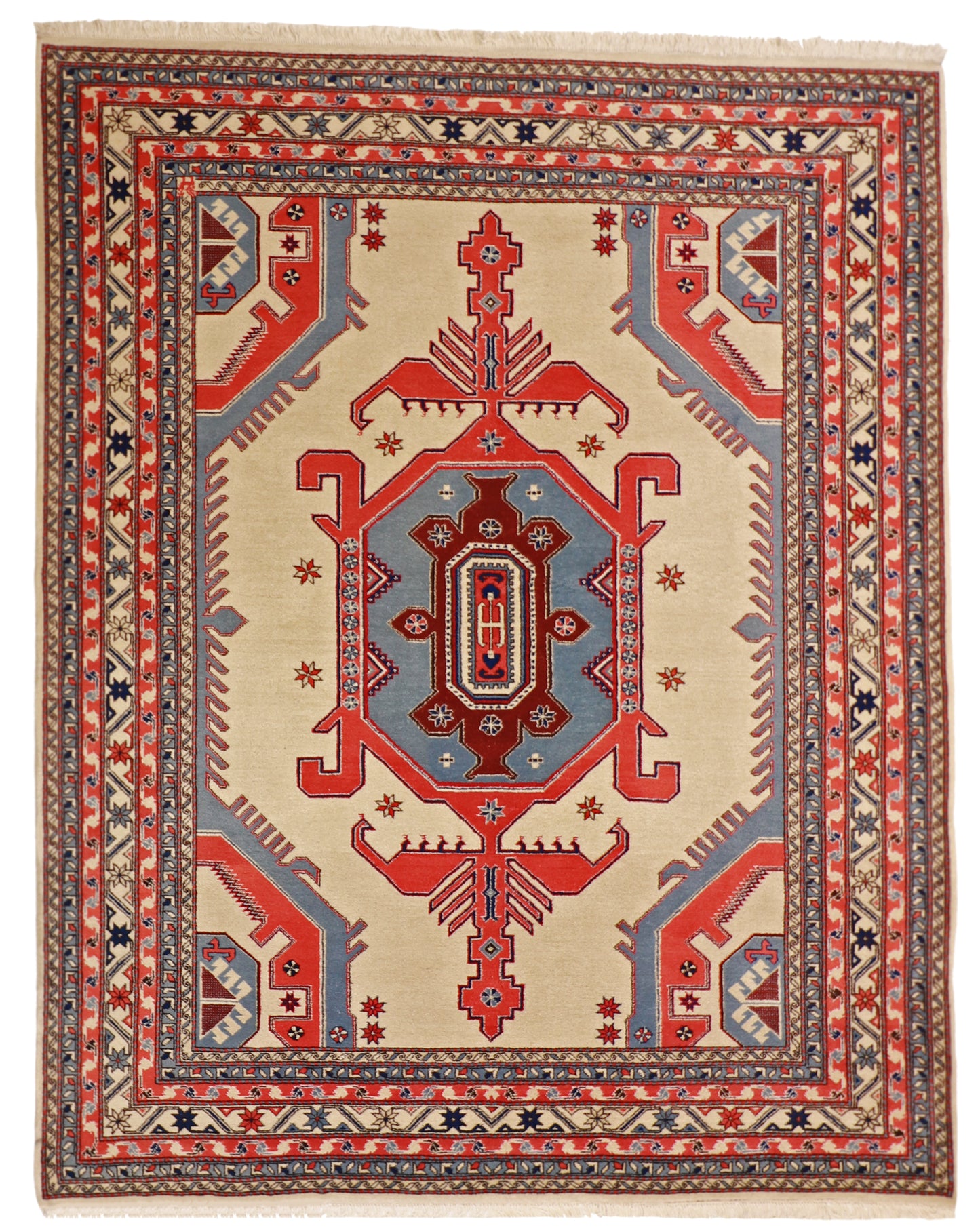 W 8 L 10 Serapie 100% Wool Hand-Woven Geometric Design - 13023