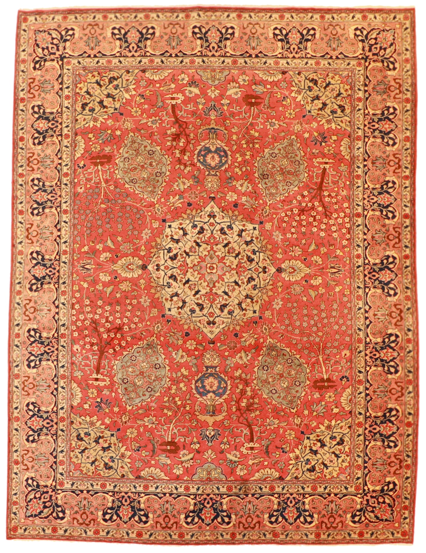 W 9 L 12 Tabriz Vintage 100% Wool Hand-Woven Floral Design - 13075