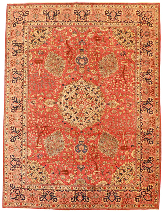 W 9 L 12 Tabriz Vintage 100% Wool Hand-Woven Floral Design - 13075