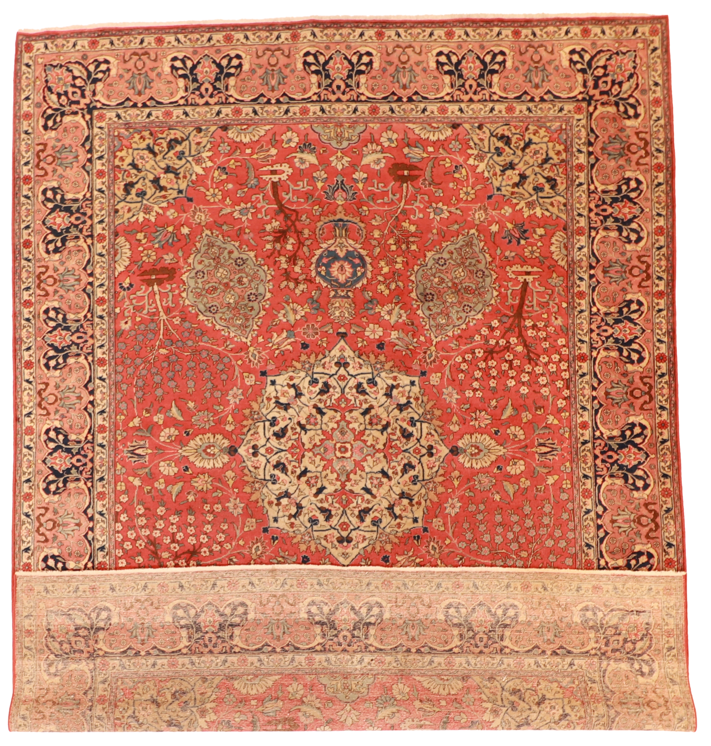 W 9 L 12 Tabriz Vintage 100% Wool Hand-Woven Floral Design - 13075