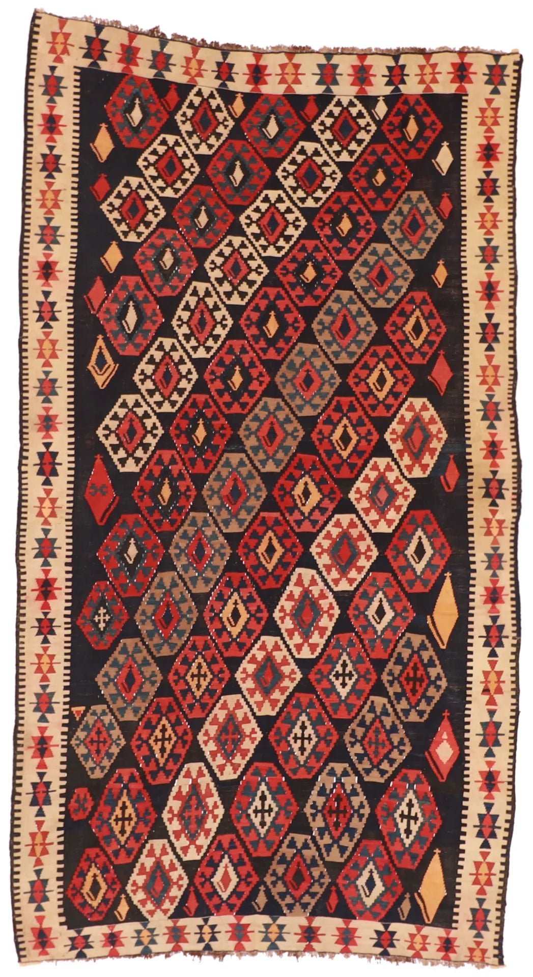 W 6.2 L 10.10 Gegem Antique 100% Wool Hand-Woven Geometric Design - 13094