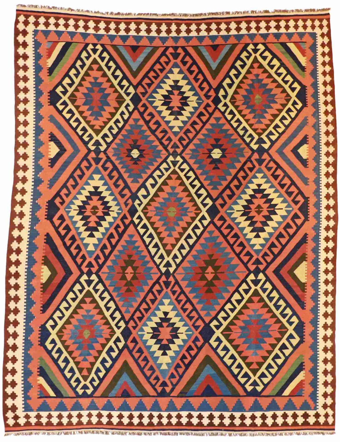 10.1 x 12.8 - Kilim Wool Medallion Rectangle - Finest Hand-Knotted Quality Wool — 13138