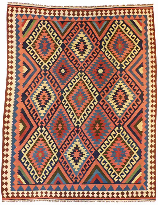 10.1 x 12.8 - Kilim Wool Medallion Rectangle - Finest Hand-Knotted Quality Wool — 13138