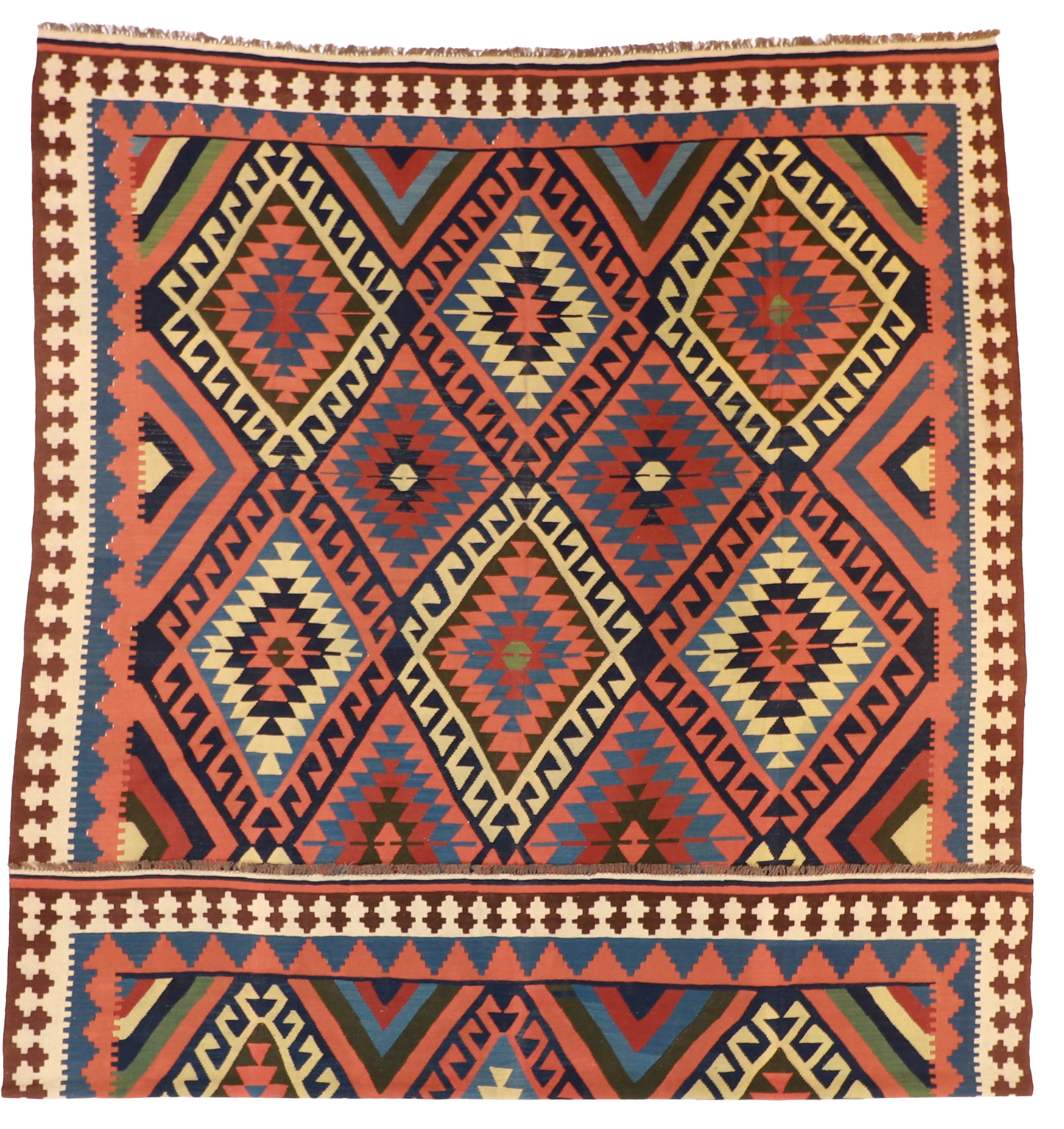 W 10.1 L 12.8 Kilim 100% Wool Hand-Woven Medallion Design - 13138