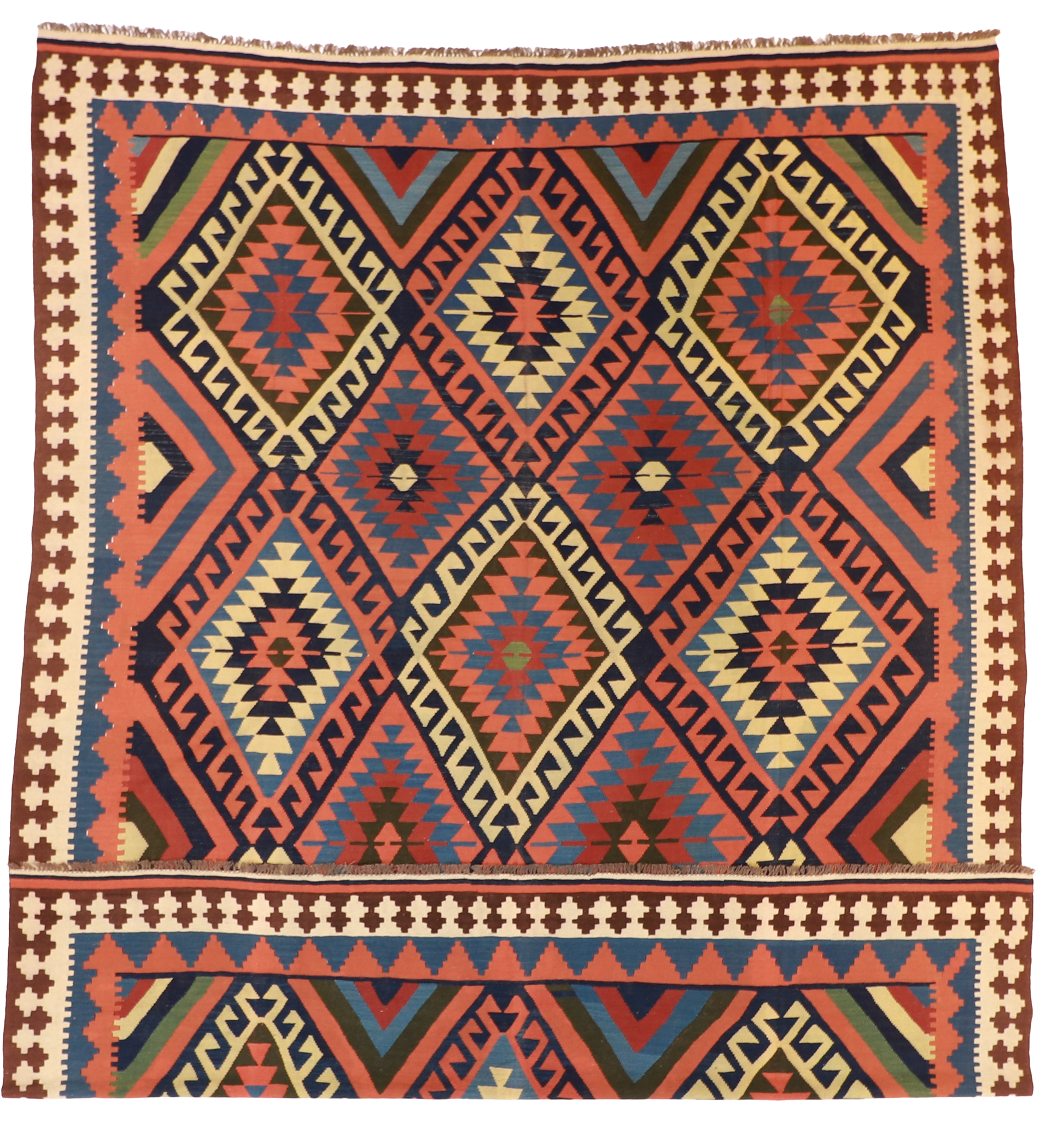 W 10.1 L 12.8 Kilim 100% Wool Hand-Woven Medallion Design - 13138