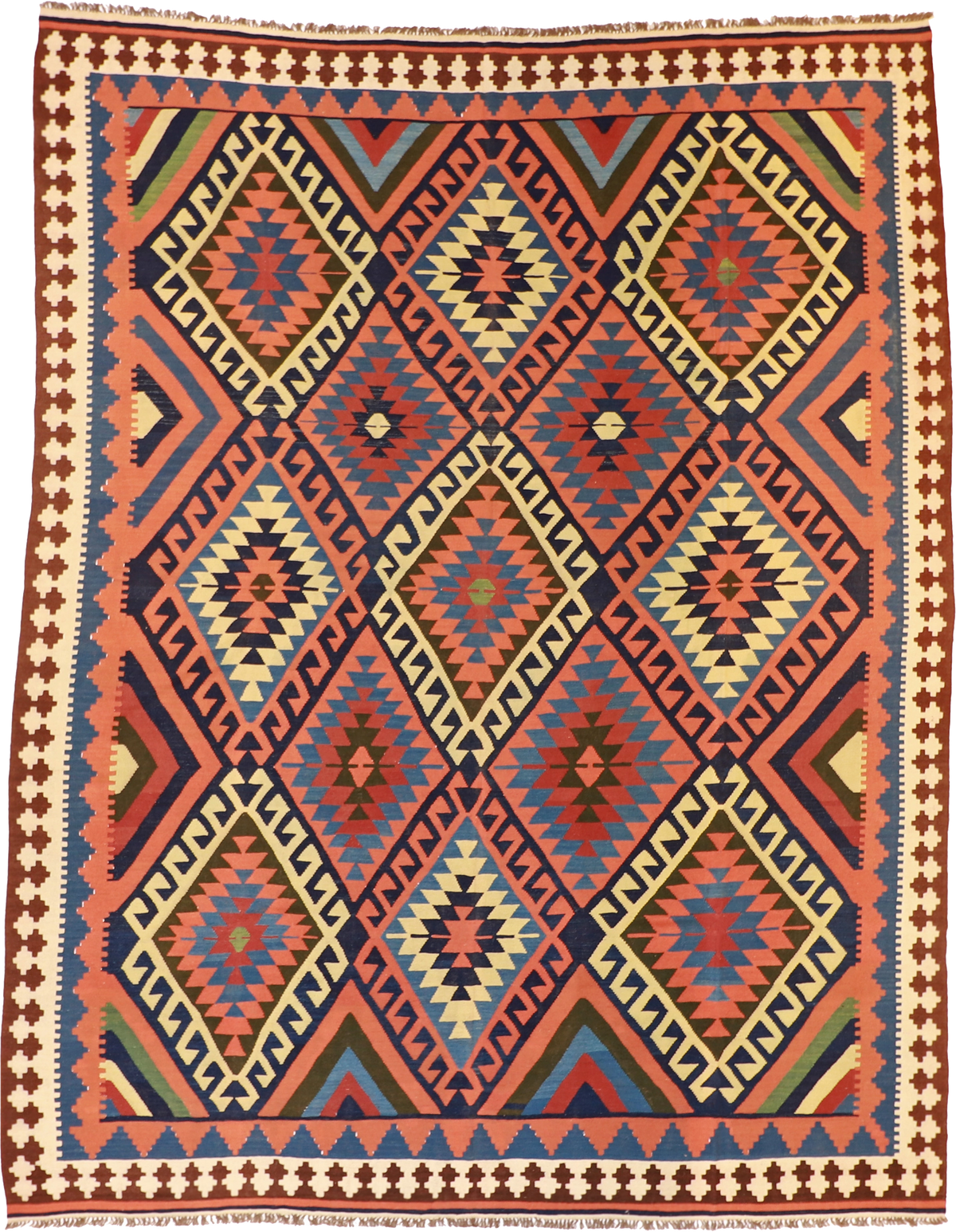 W 10.1 L 12.8 Kilim 100% Wool Hand-Woven Medallion Design - 13138