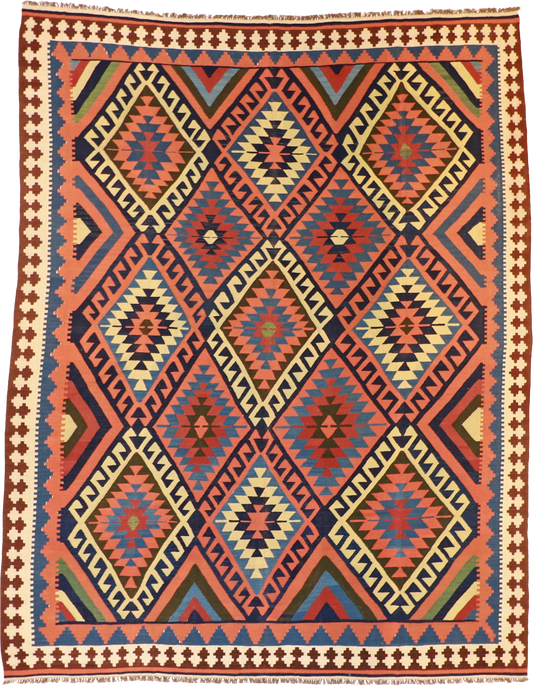 W 10.1 L 12.8 Kilim 100% Wool Hand-Woven Medallion Design - 13138