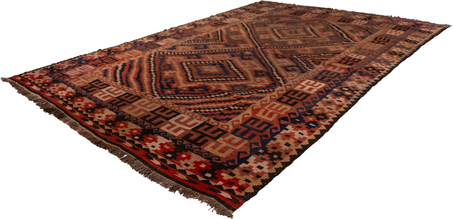 W 9 L 13.9 Kilim 100% Wool Hand-Woven Modern Design - 13147