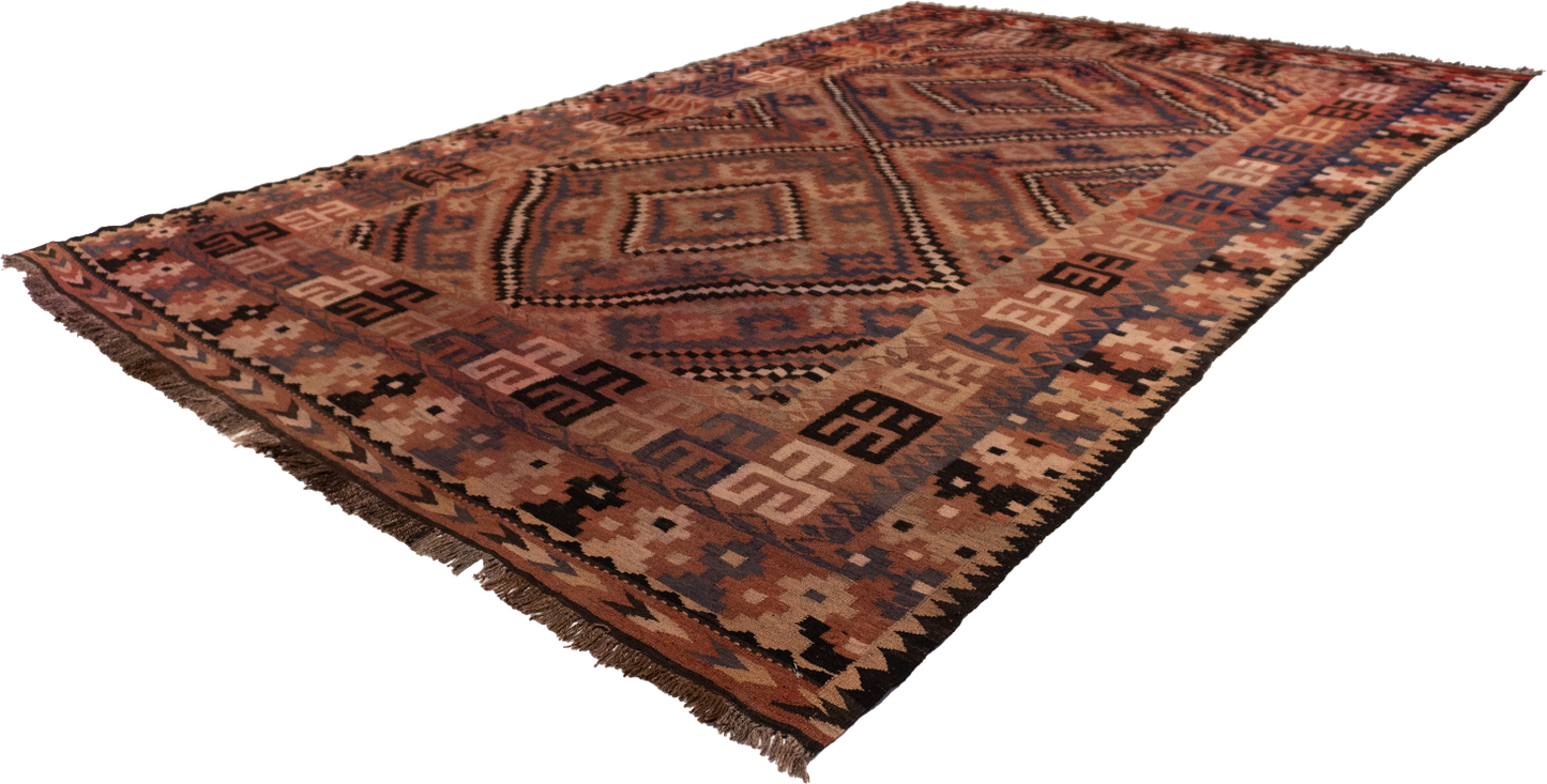 W 9 L 13.9 Kilim 100% Wool Hand-Woven Modern Design - 13147