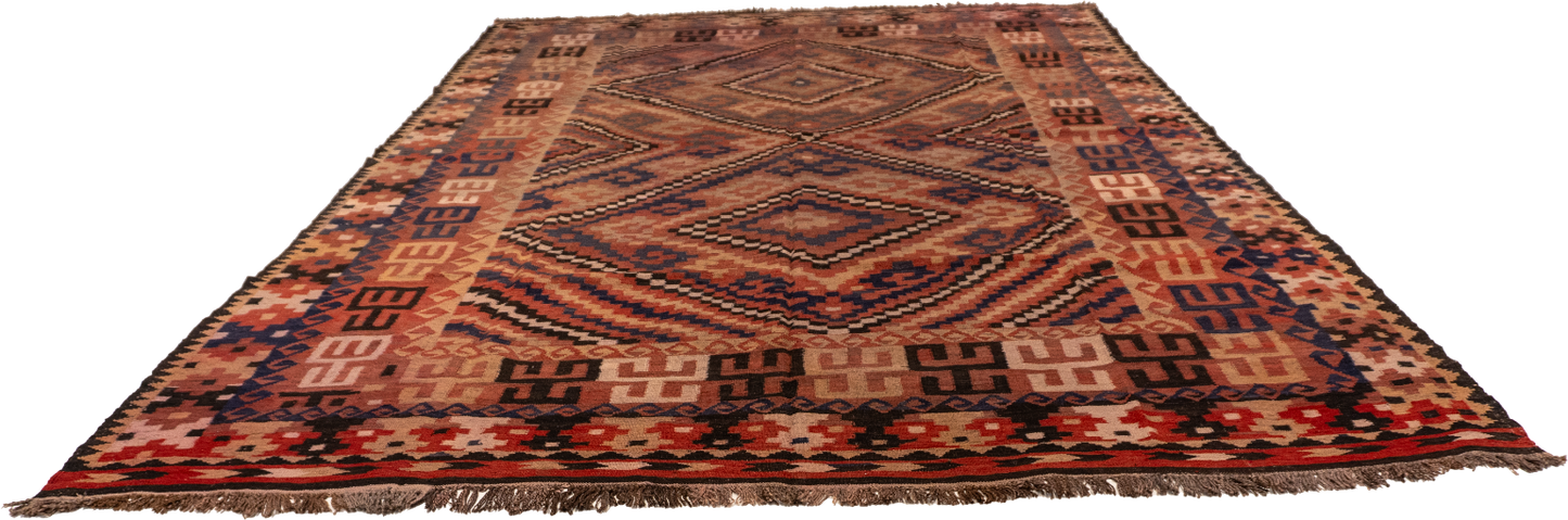 W 9 L 13.9 Kilim 100% Wool Hand-Woven Modern Design - 13147