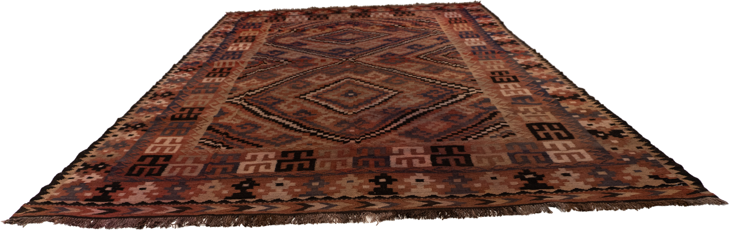 W 9 L 13.9 Kilim 100% Wool Hand-Woven Modern Design - 13147
