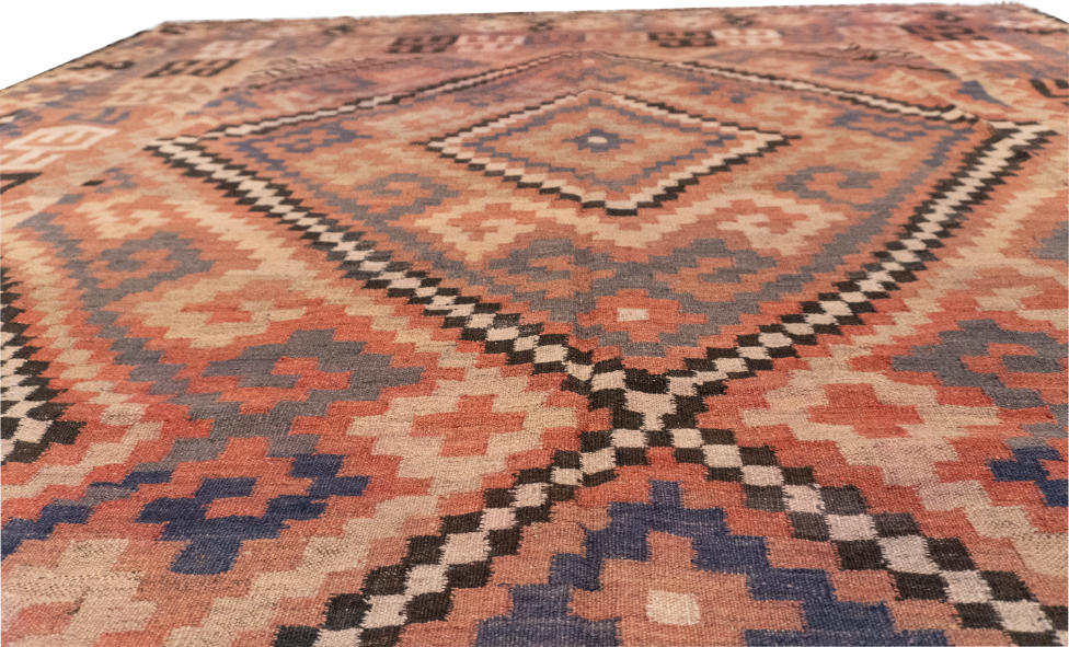 W 9 L 13.9 Kilim 100% Wool Hand-Woven Modern Design - 13147