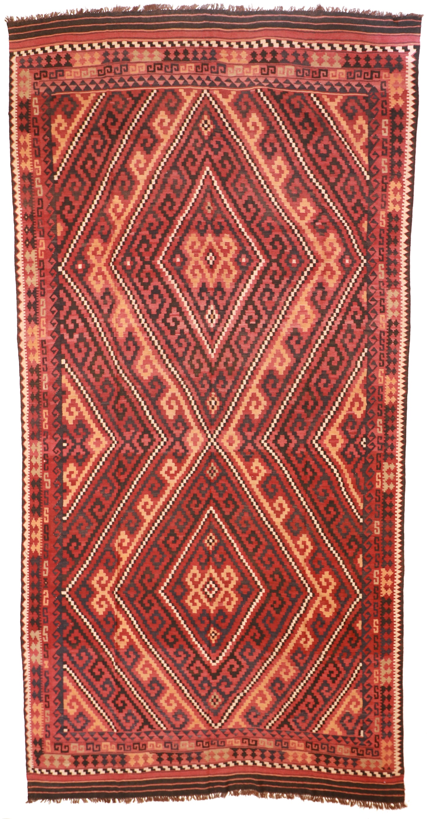 W 8.2 L 16.3 Modern Kilim 100% Wool Hand-Woven Geometric Design - 13148