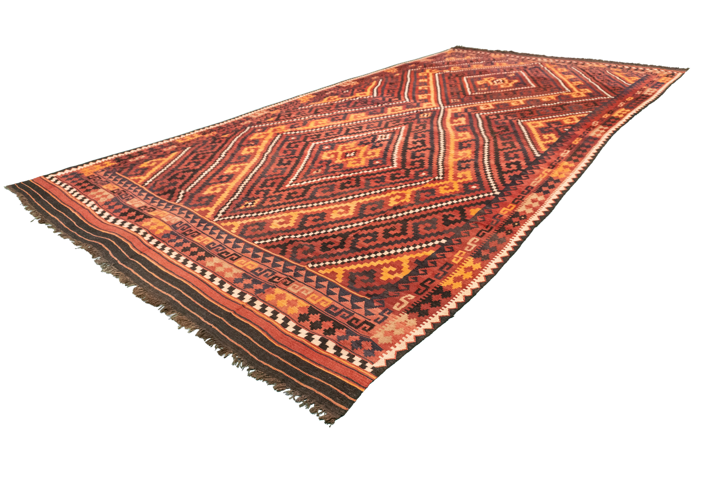 W 8.2 L 16.3 Modern Kilim 100% Wool Hand-Woven Geometric Design - 13148