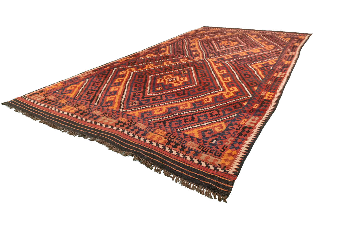 W 8.2 L 16.3 Modern Kilim 100% Wool Hand-Woven Geometric Design - 13148