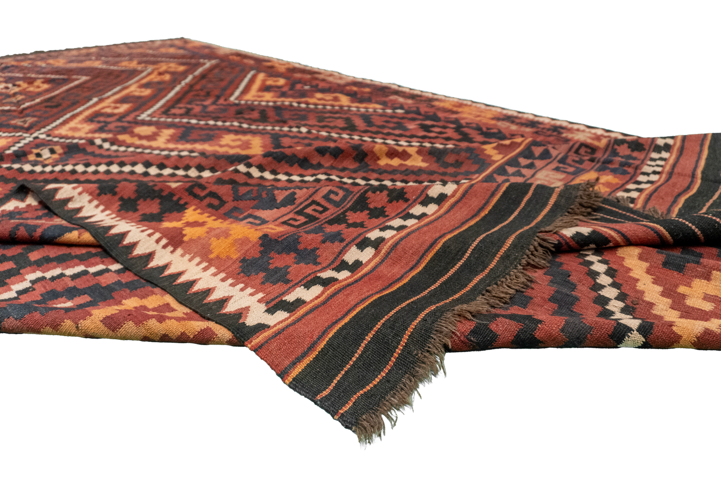 W 8.2 L 16.3 Modern Kilim 100% Wool Hand-Woven Geometric Design - 13148