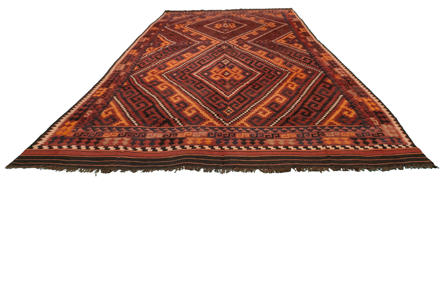 W 8.2 L 16.3 Modern Kilim 100% Wool Hand-Woven Geometric Design - 13148