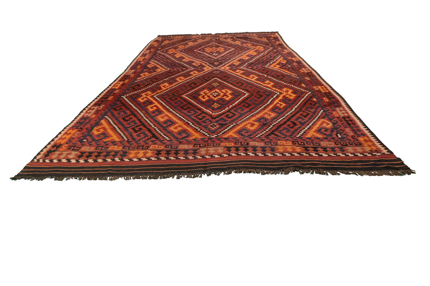 W 8.2 L 16.3 Modern Kilim 100% Wool Hand-Woven Geometric Design - 13148