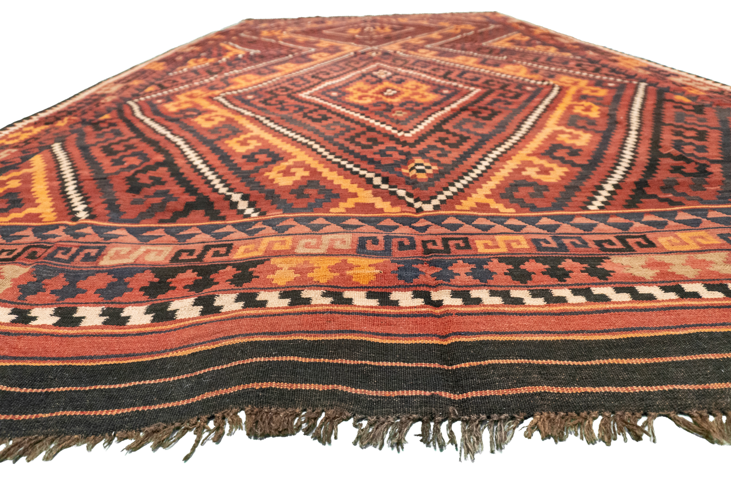 W 8.2 L 16.3 Modern Kilim 100% Wool Hand-Woven Geometric Design - 13148