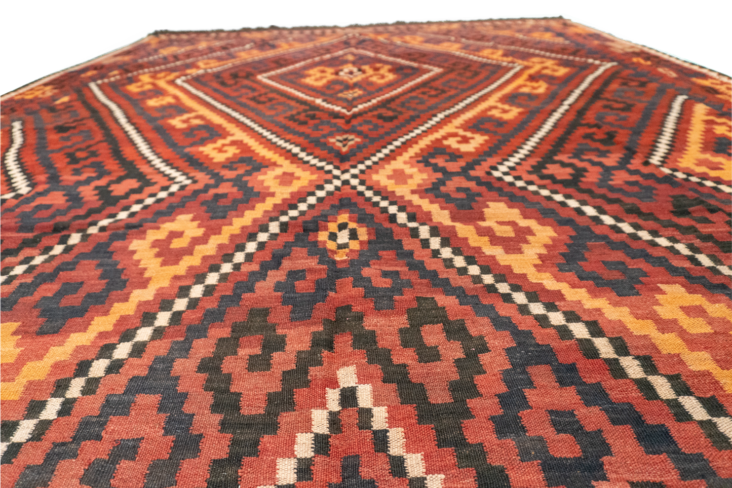 W 8.2 L 16.3 Modern Kilim 100% Wool Hand-Woven Geometric Design - 13148