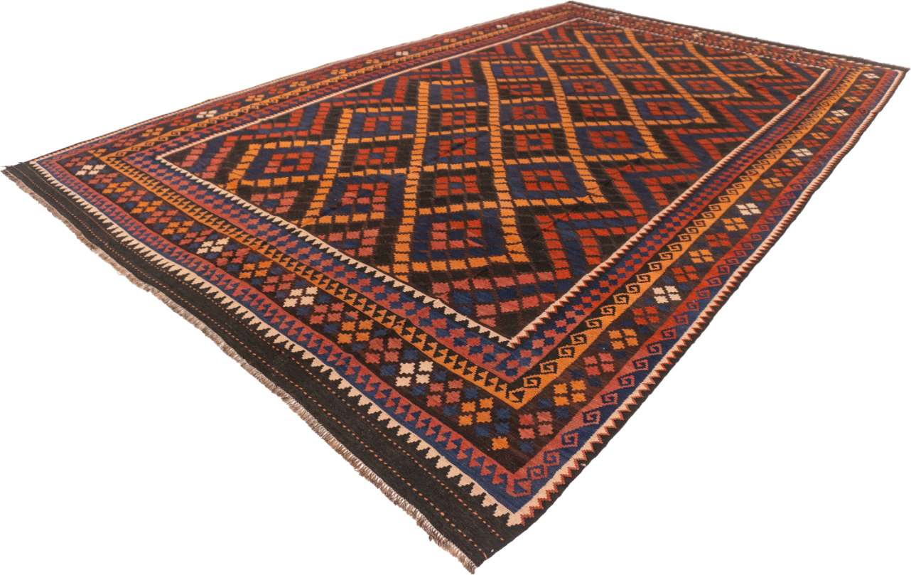 W 8.3 L 13.1 Kilim 100% Wool Hand-Woven Modern Design - 13155