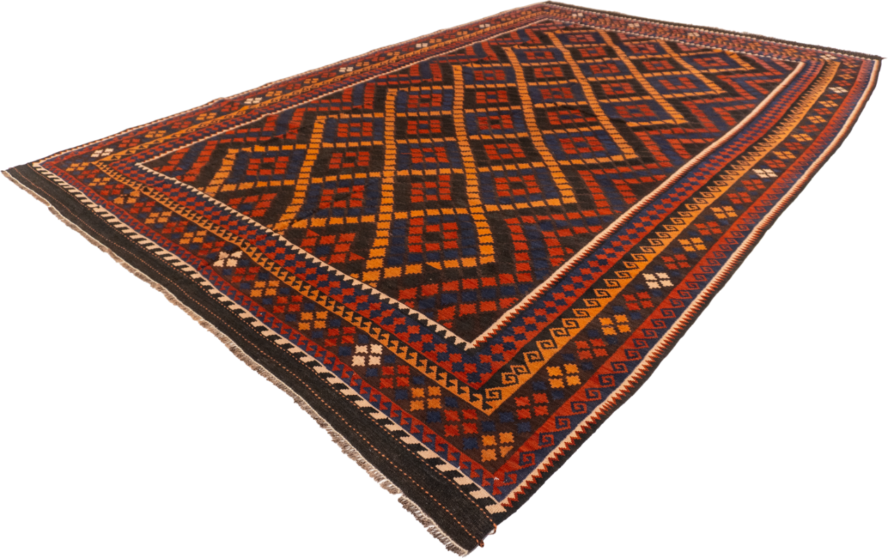 W 8.3 L 13.1 Kilim 100% Wool Hand-Woven Modern Design - 13155