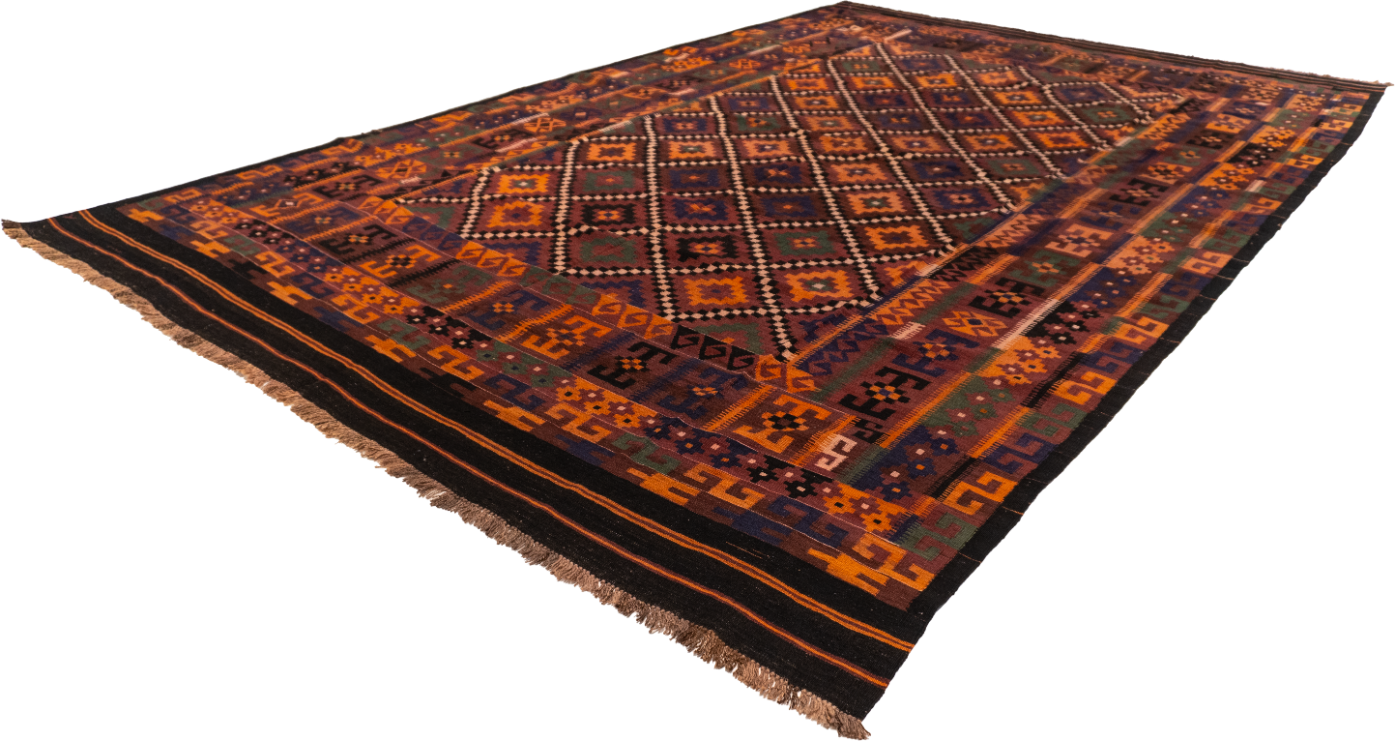 W 9.3 - L 14.2 - Kilim Wool Modern Rectangle - Finest Hand-Made Quality Wool - 13156