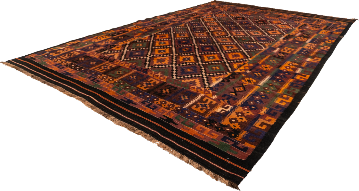 W 9.3 - L 14.2 - Kilim Wool Modern Rectangle - Finest Hand-Made Quality Wool - 13156