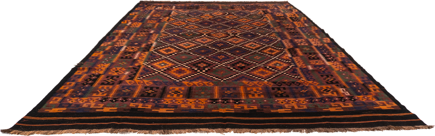 W 9.3 - L 14.2 - Kilim Wool Modern Rectangle - Finest Hand-Made Quality Wool - 13156