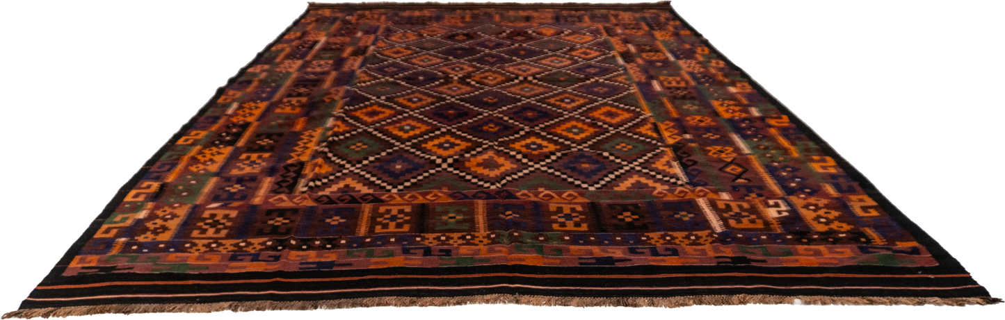 W 9.3 - L 14.2 - Kilim Wool Modern Rectangle - Finest Hand-Made Quality Wool - 13156