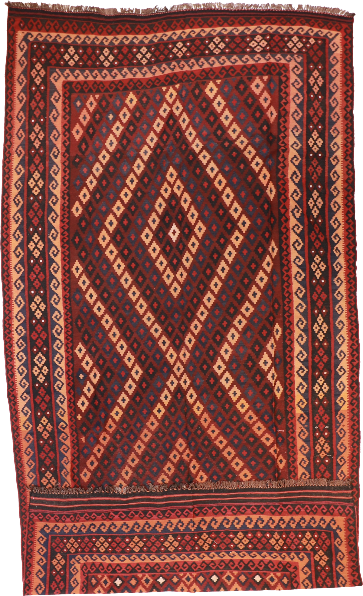 W 8.8 L 13.7 Kilim 100% Wool Hand-Woven Geometric Design - 13163