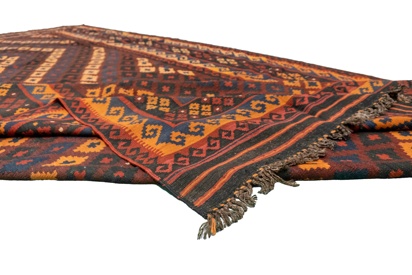 W 8.8 L 13.7 Kilim 100% Wool Hand-Woven Geometric Design - 13163