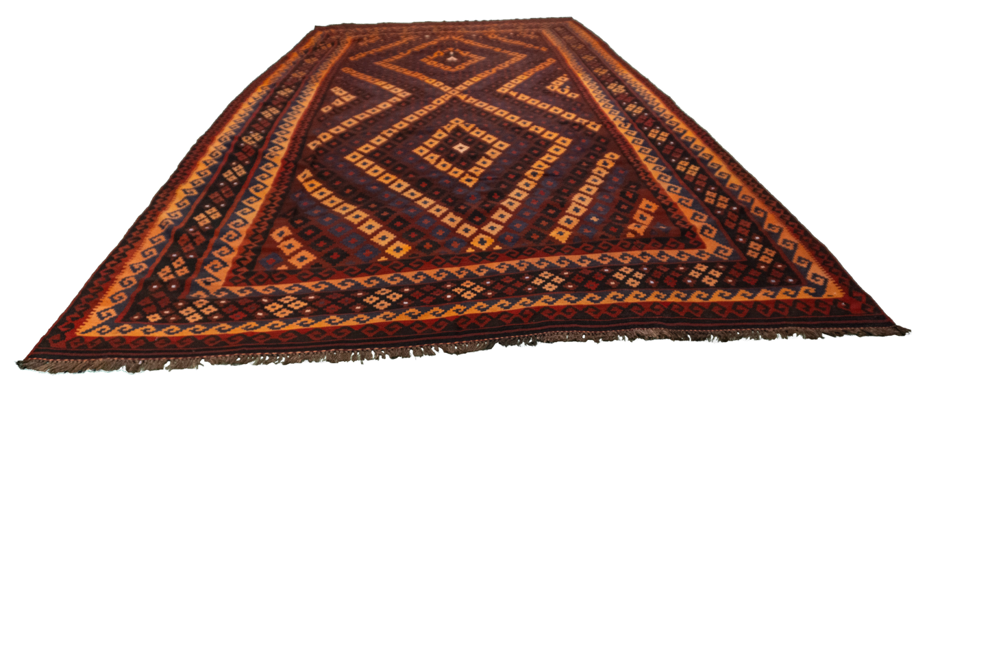 W 8.8 L 13.7 Kilim 100% Wool Hand-Woven Geometric Design - 13163