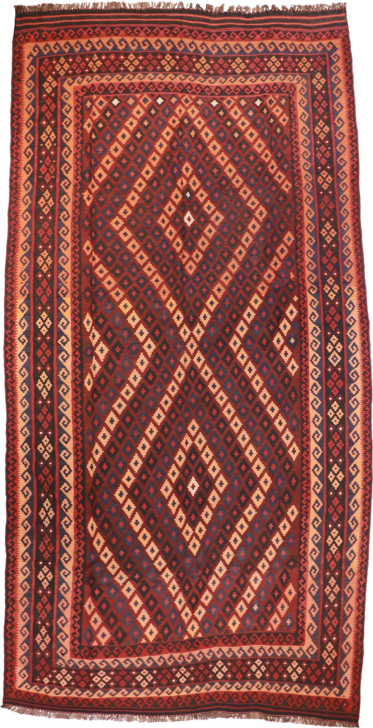 W 8.8 L 13.7 Kilim 100% Wool Hand-Woven Geometric Design - 13163