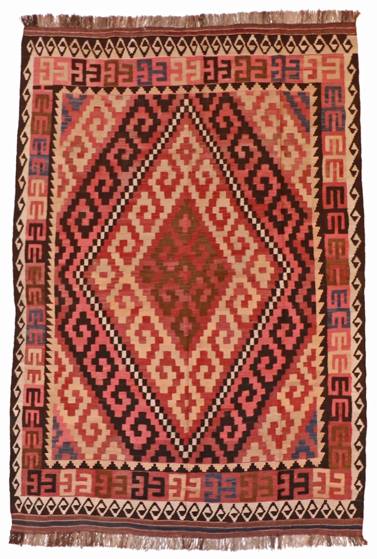 6.9 x 9.5 - Kilim Wool Geometric Rectangle - Finest Hand-Knotted Quality Wool — 13181