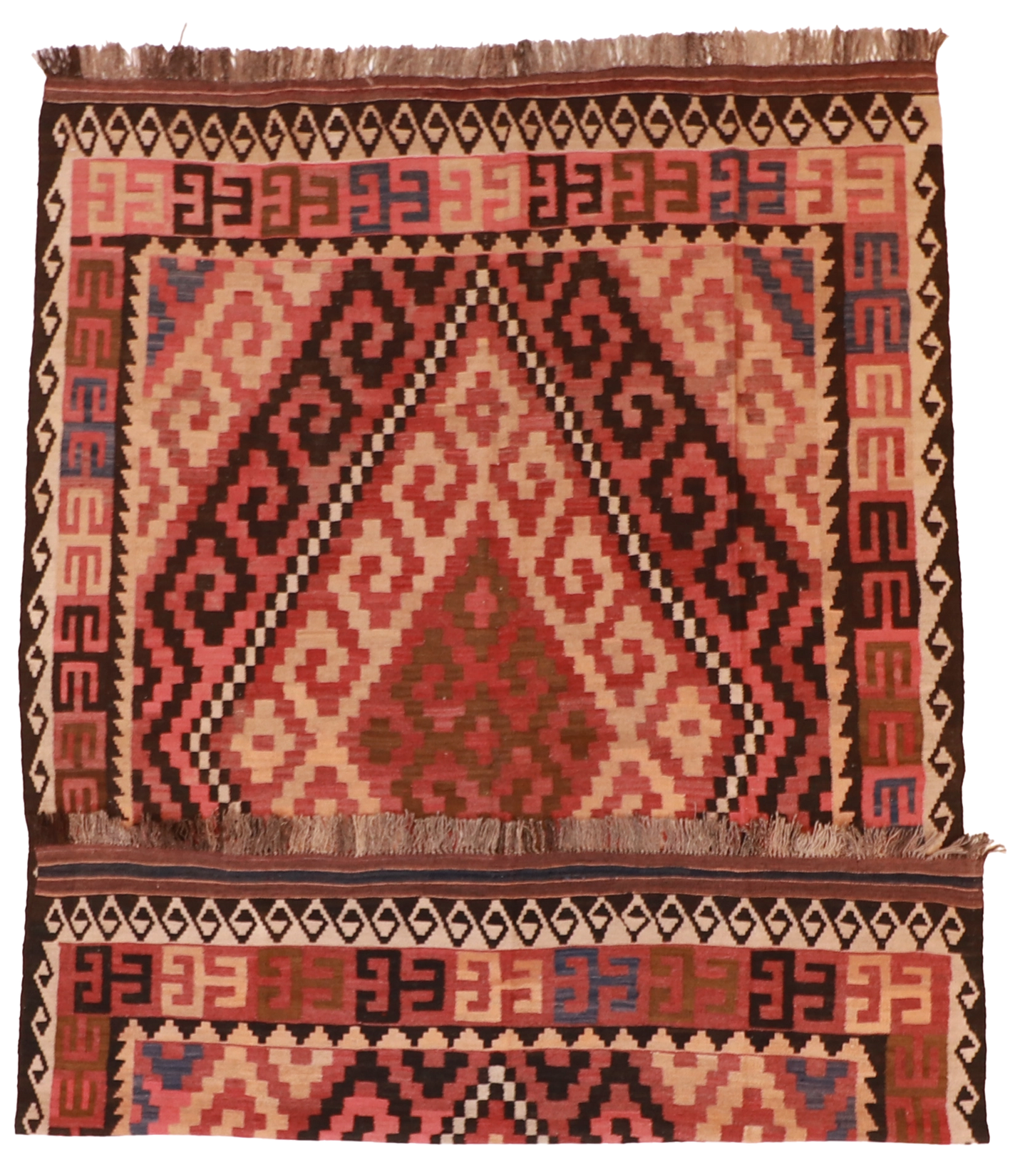 W 6.9 - L 9.5 - Kilim Wool Geometric Rectangle - Finest Hand-Made Quality Wool - 13181