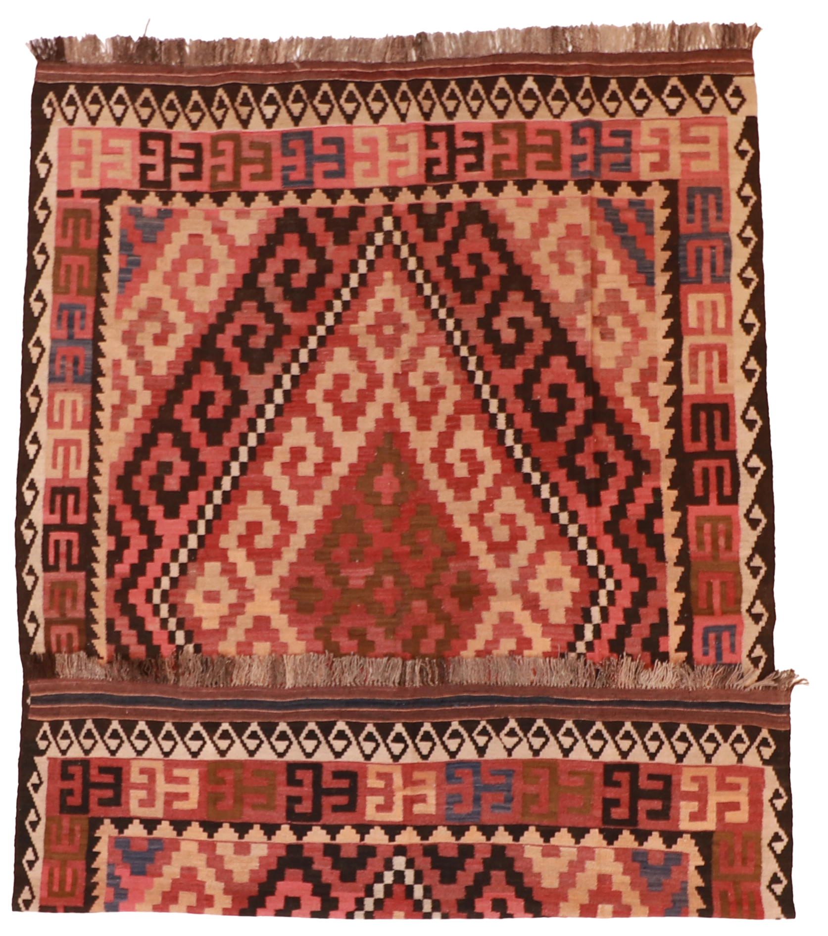 W 6.9 - L 9.5 - Kilim Wool Geometric Rectangle - Finest Hand-Made Quality Wool - 13181