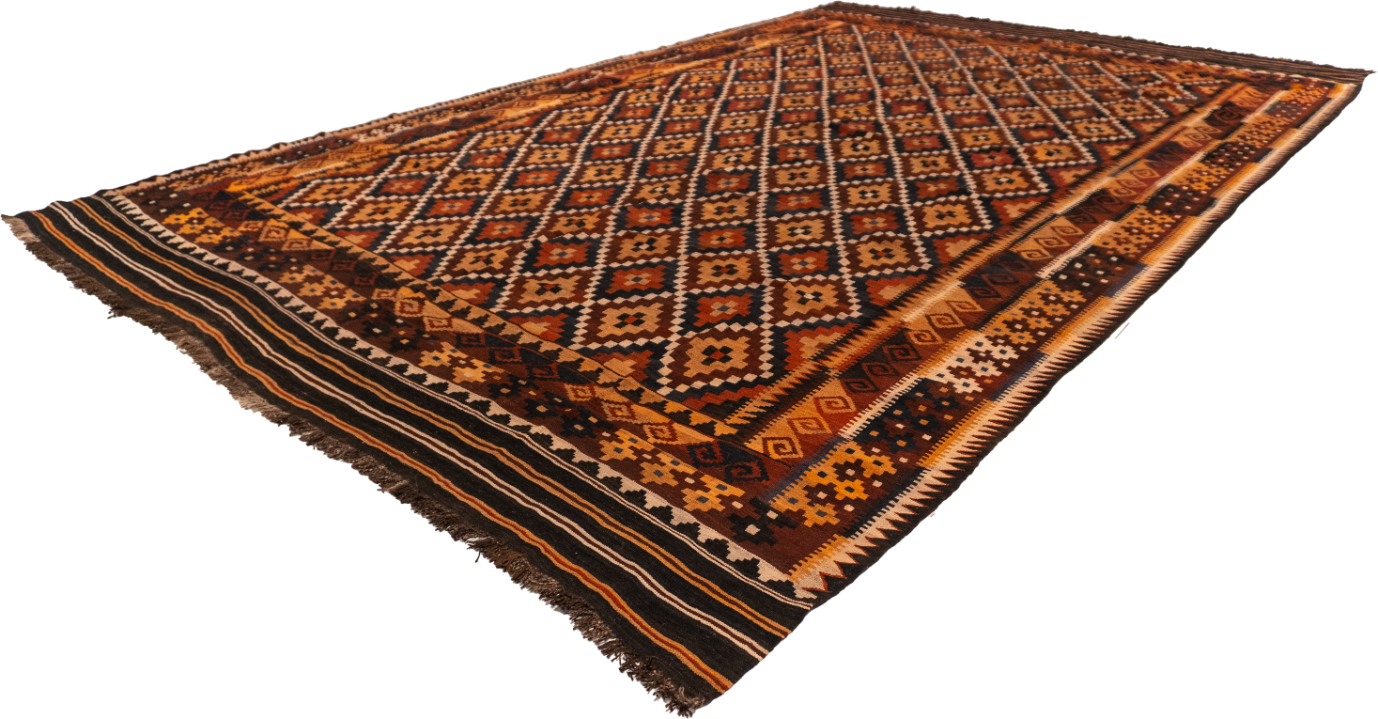 W 6.9 - L 9.5 - Kilim Wool Geometric Rectangle - Finest Hand-Made Quality Wool - 13181