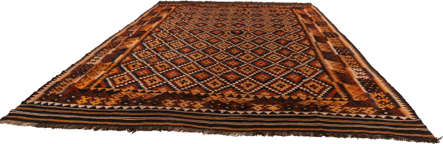 W 6.9 - L 9.5 - Kilim Wool Geometric Rectangle - Finest Hand-Made Quality Wool - 13181