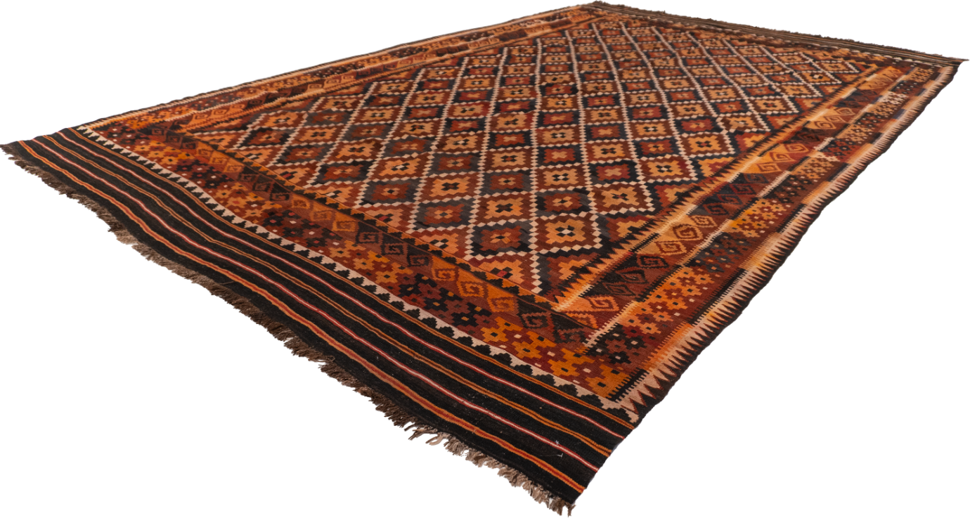 W 6.9 - L 9.5 - Kilim Wool Geometric Rectangle - Finest Hand-Made Quality Wool - 13181